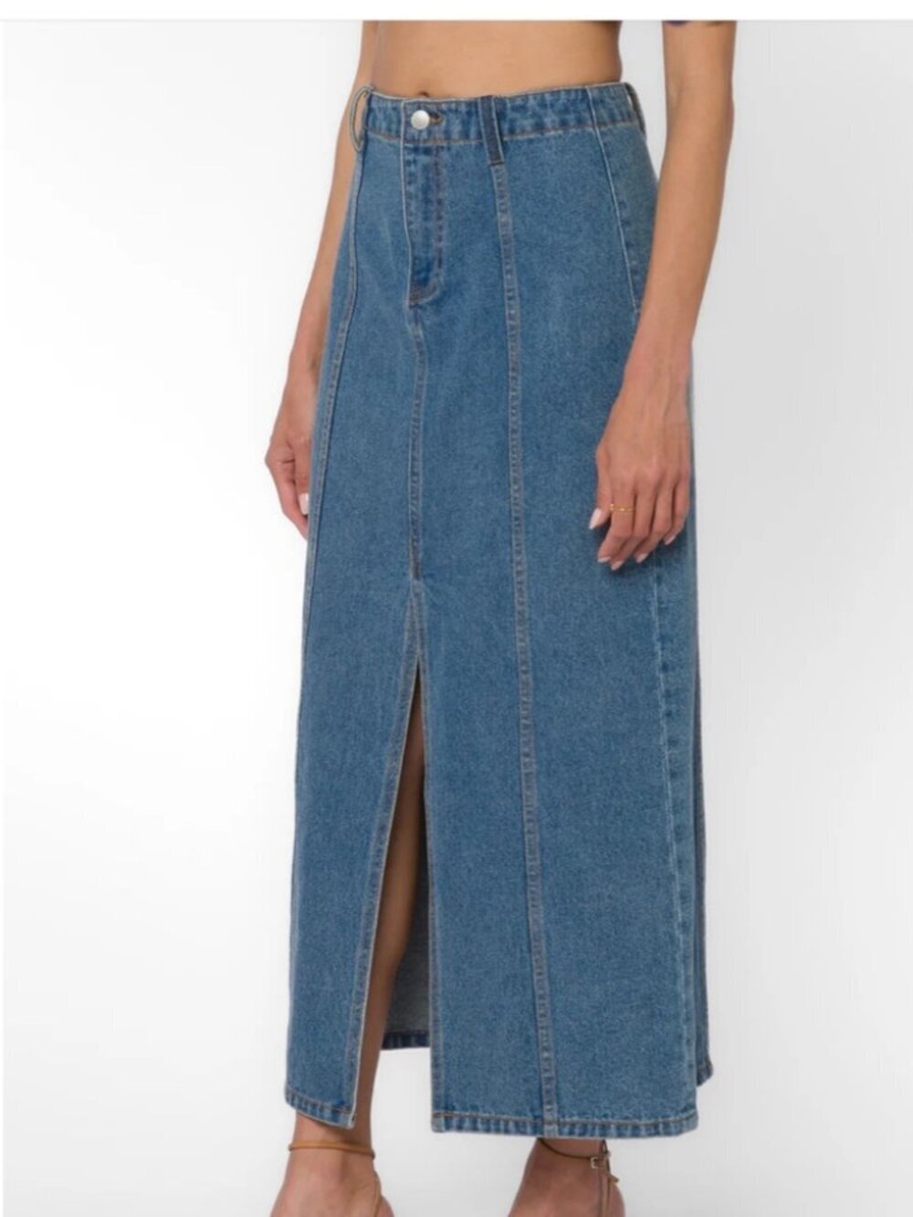 Velvet Heart Denim Blue Nikkie High Waist Slitted Midi Denim Skirt Size 26